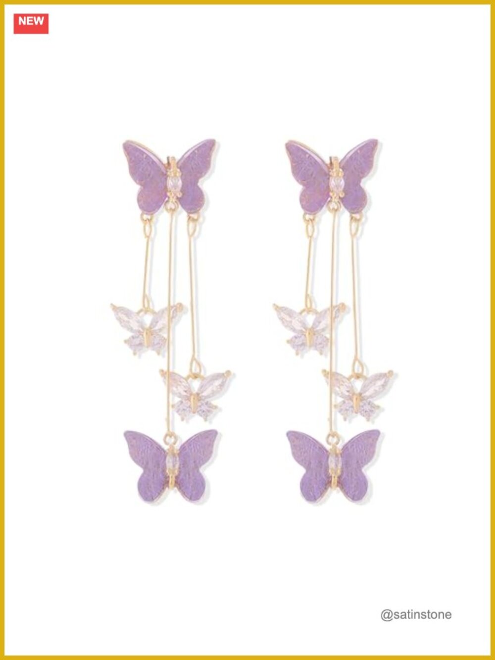 Butterfly Dangle Earrings Crystal Gold-Plated Drop Tassel Women Jewelry